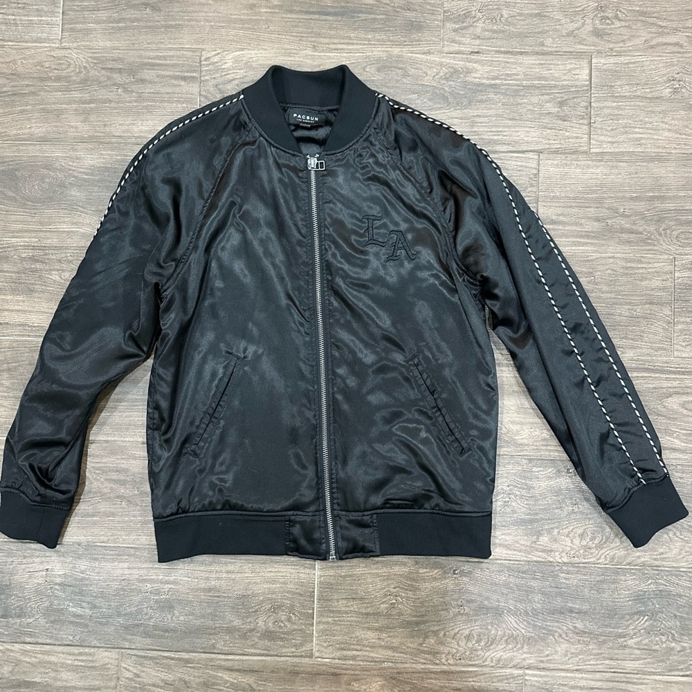 PacSun Black Varsity Bomber Jacket with Sporty Ribbed Accents